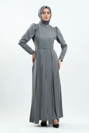 Grey Stone Detailed Evening Dress