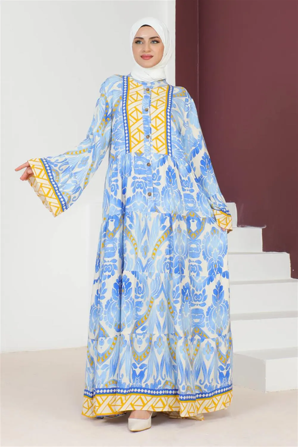 Hale Viskon Elbise Mavi-detail