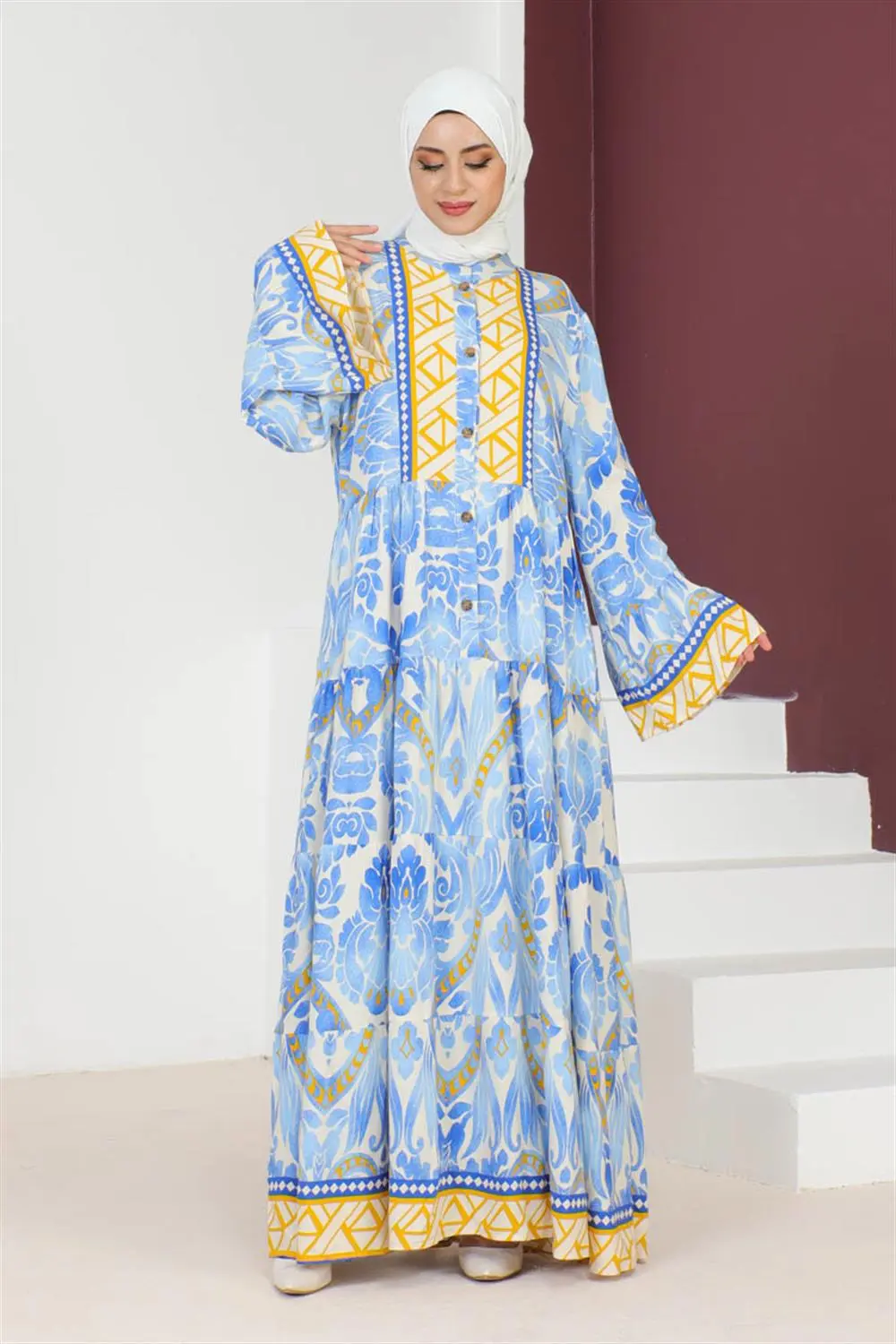 Hale Viskon Elbise Mavi-detail