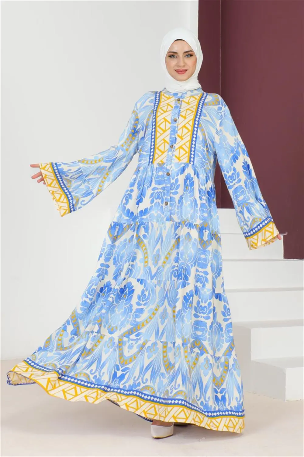 Hale Viskon Elbise Mavi-detail