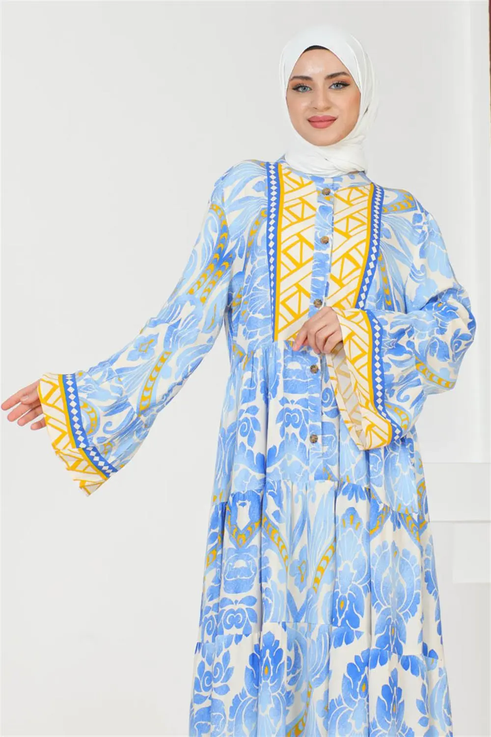 Hale Viskon Elbise Mavi-detail