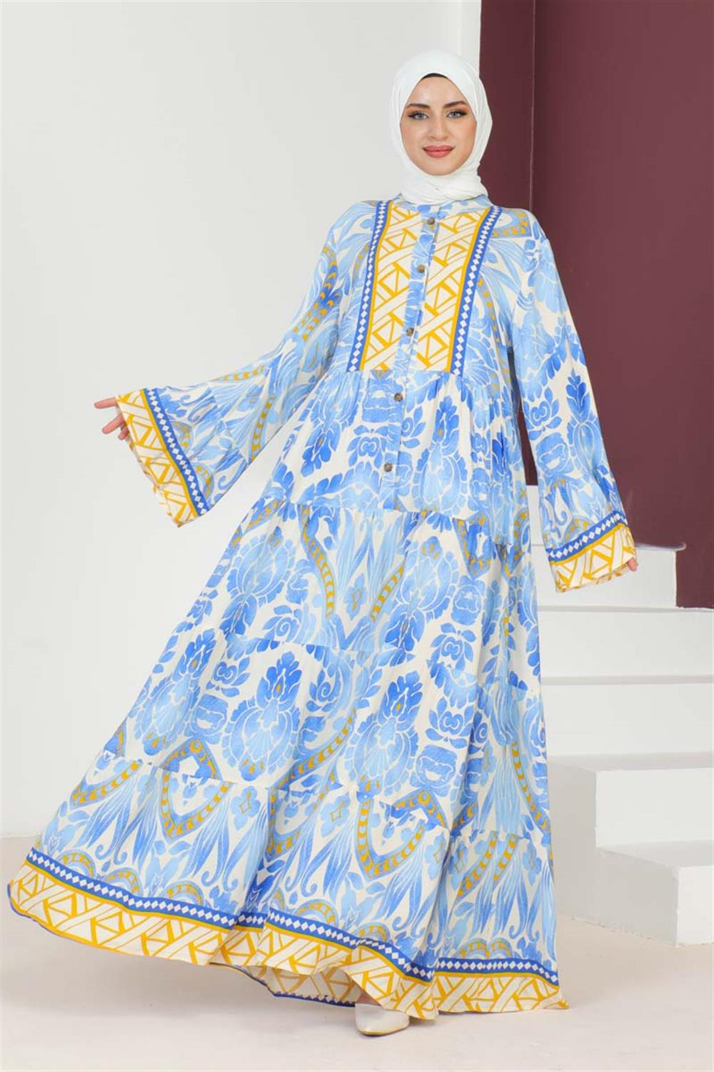 Hale Viskon Elbise Mavi