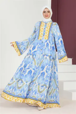 Hale Viskon Elbise Mavi