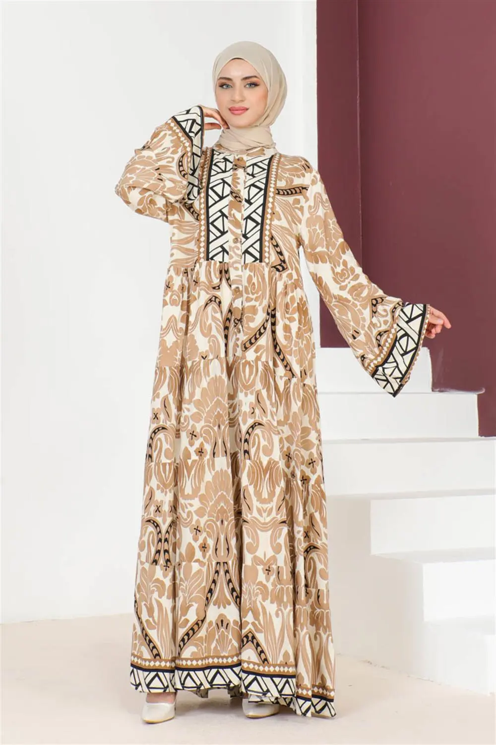 Hale Viskon Elbise Taba-detail