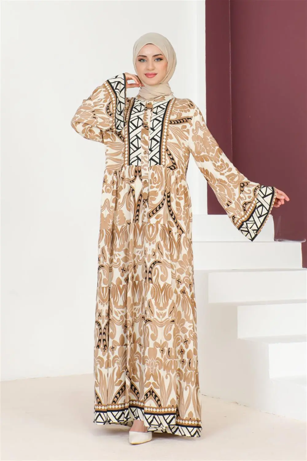 Hale Viskon Elbise Taba-detail