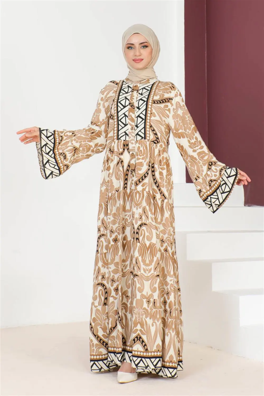 Hale Viskon Elbise Taba-detail