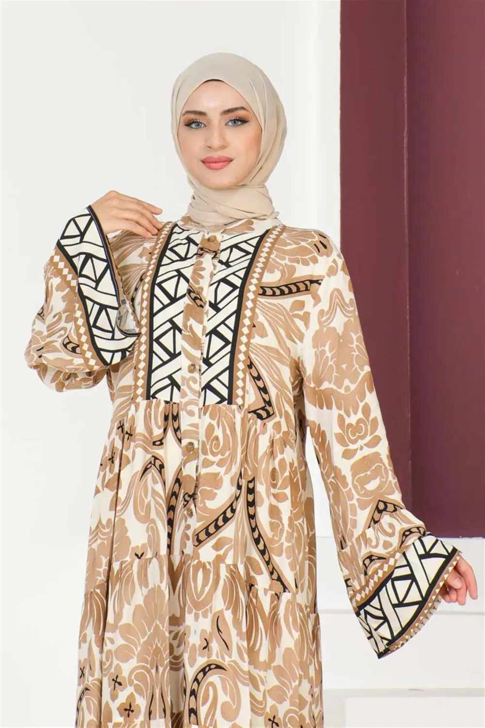 Hale Viskon Elbise Taba-detail