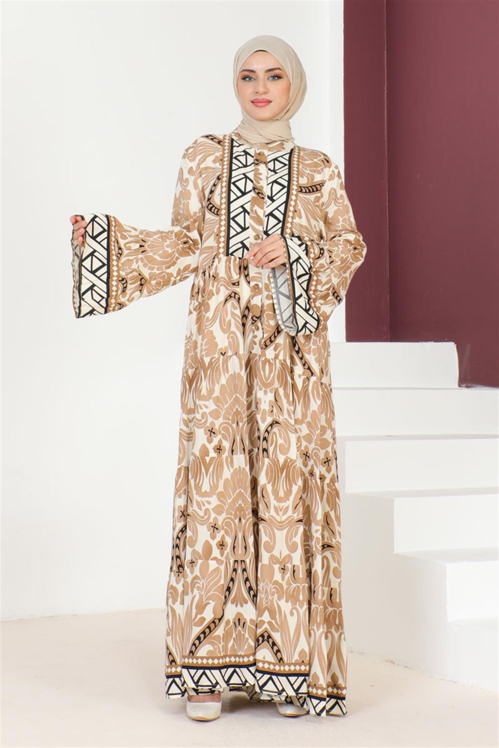 Hale Viskon Elbise Taba