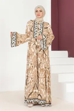 Hale Viskon Elbise Taba