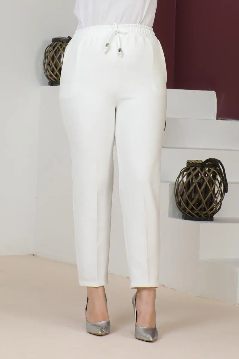Havuç Model Tesettür Pantolon Beyaz-detail