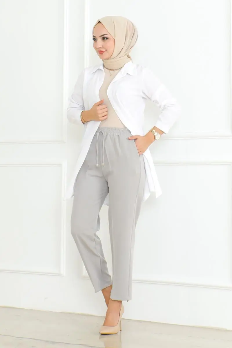 Havuç Model Tesettür Pantolon Gri-detail