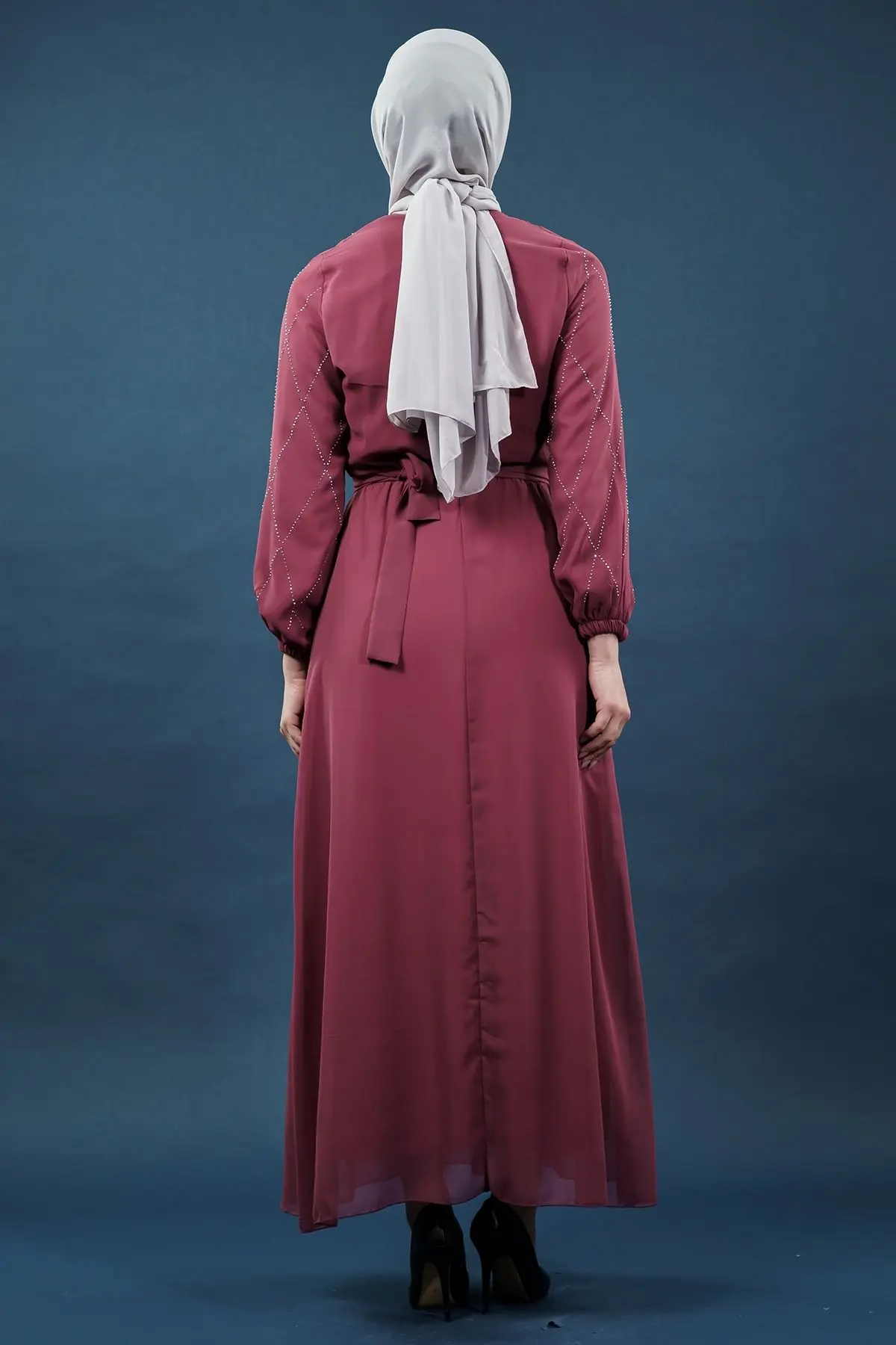 Inci Detaylı Gül Kurusu Tesettür Elbise-detail