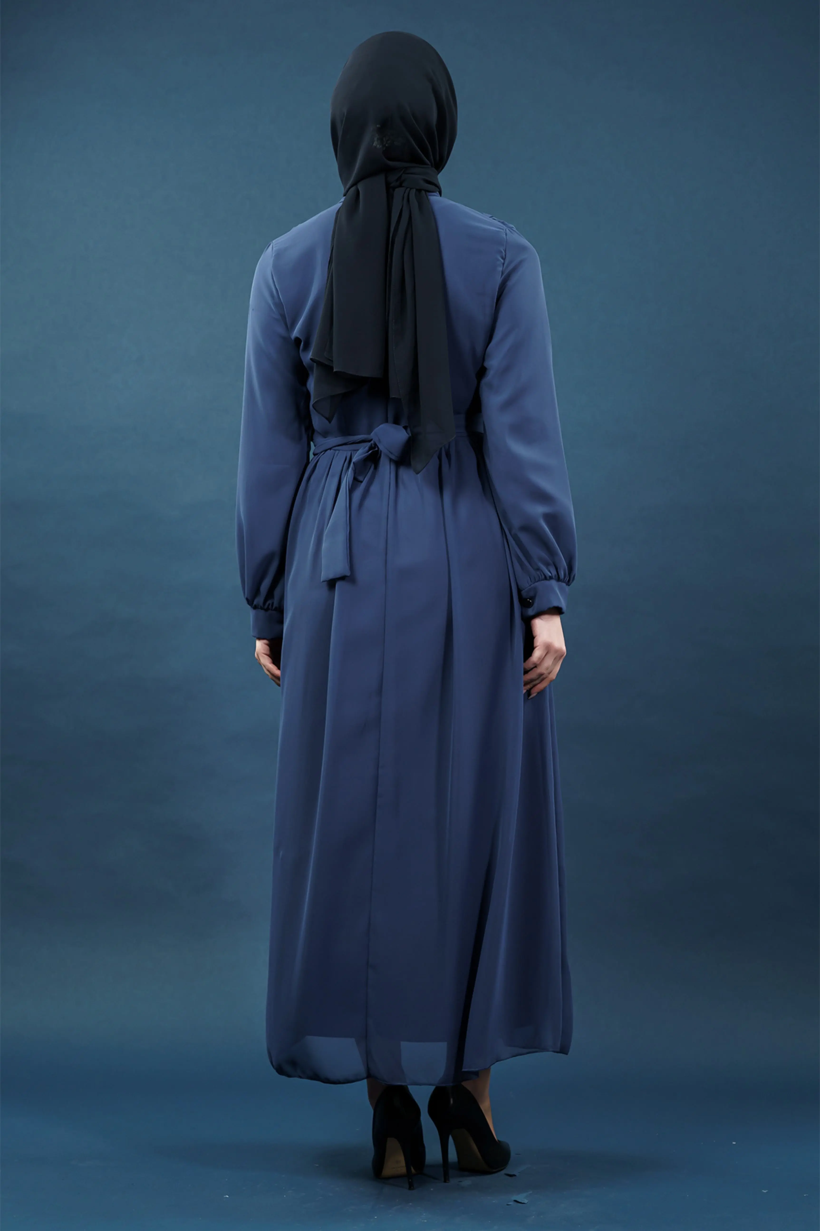 Inci Detaylı Indigo Tesettür Elbise-detail