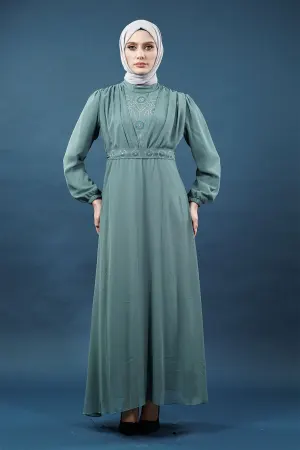 Inci Detaylı Mint Tesettür Elbise