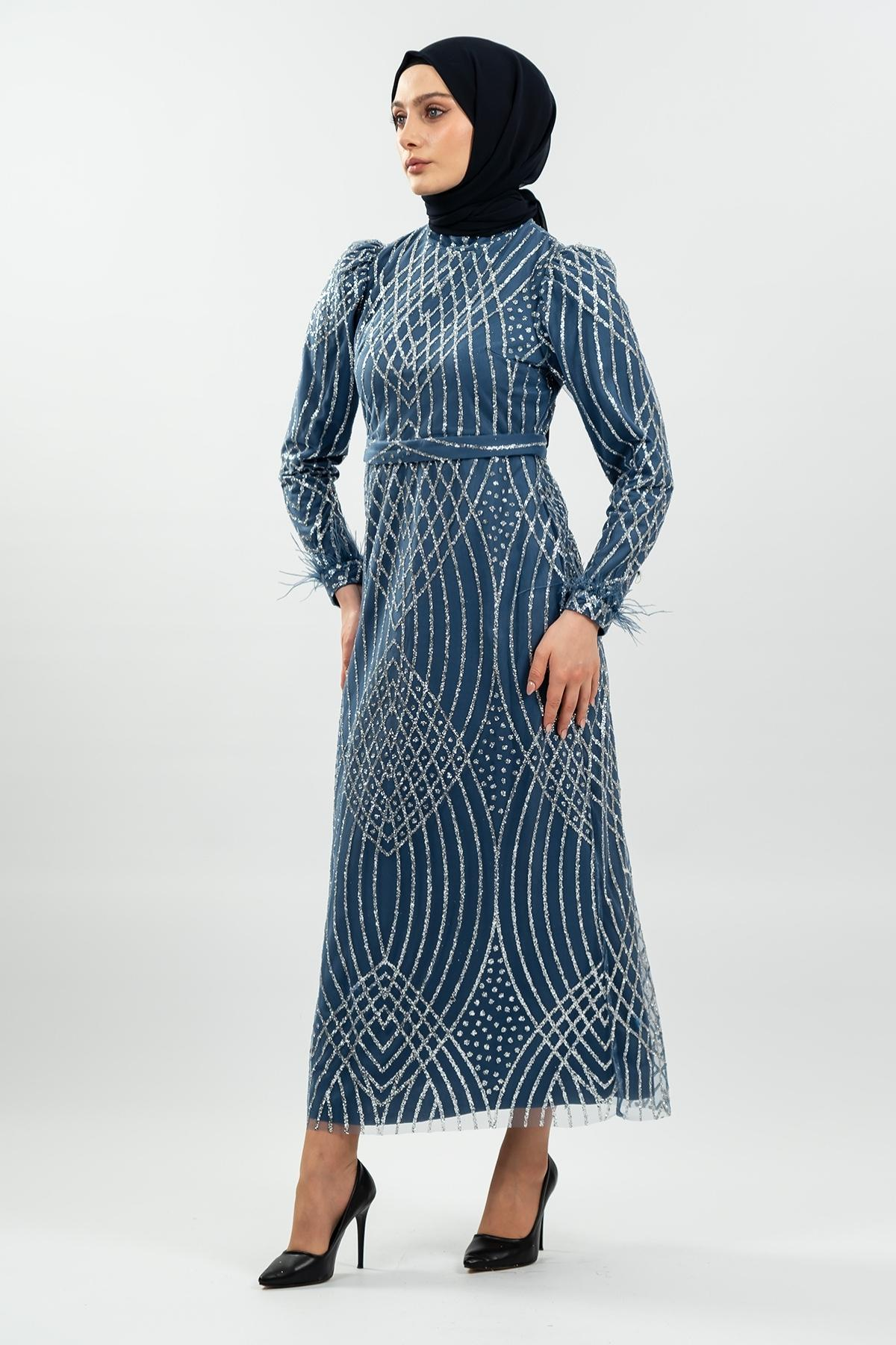 Indıgo Silvery Evening Dress