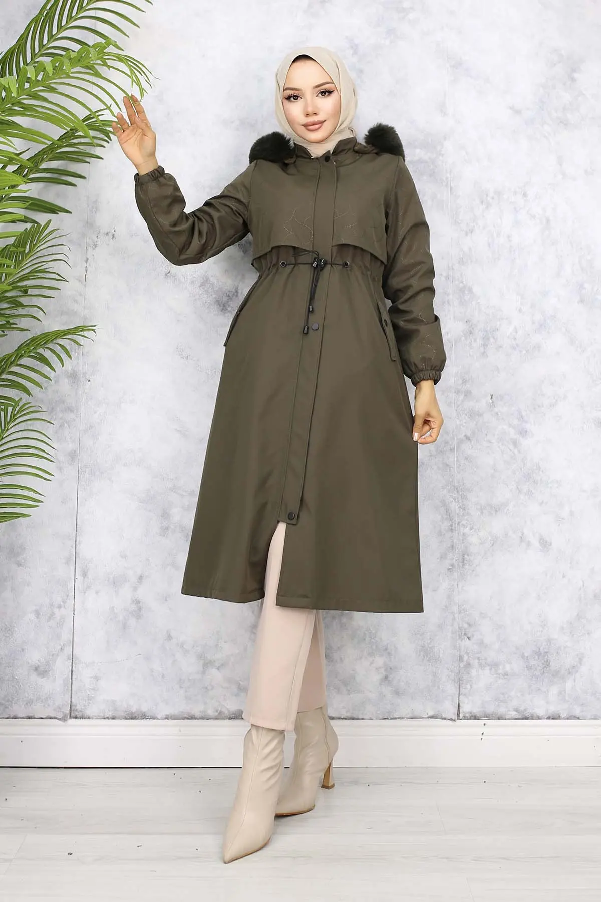 Bondite Coat With Plush Inside And Fur Collar-detail