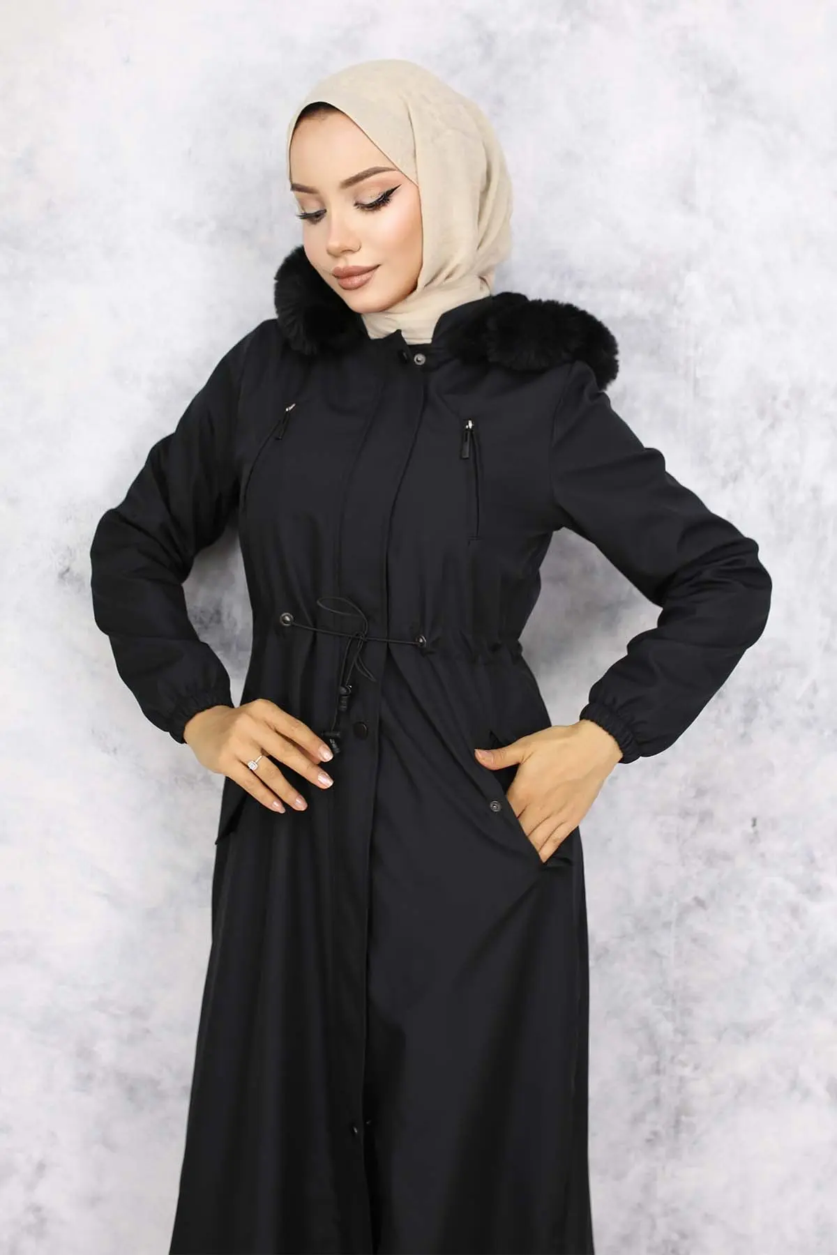 Long Bondite Coat With Plush Inside And Fur Collar-detail