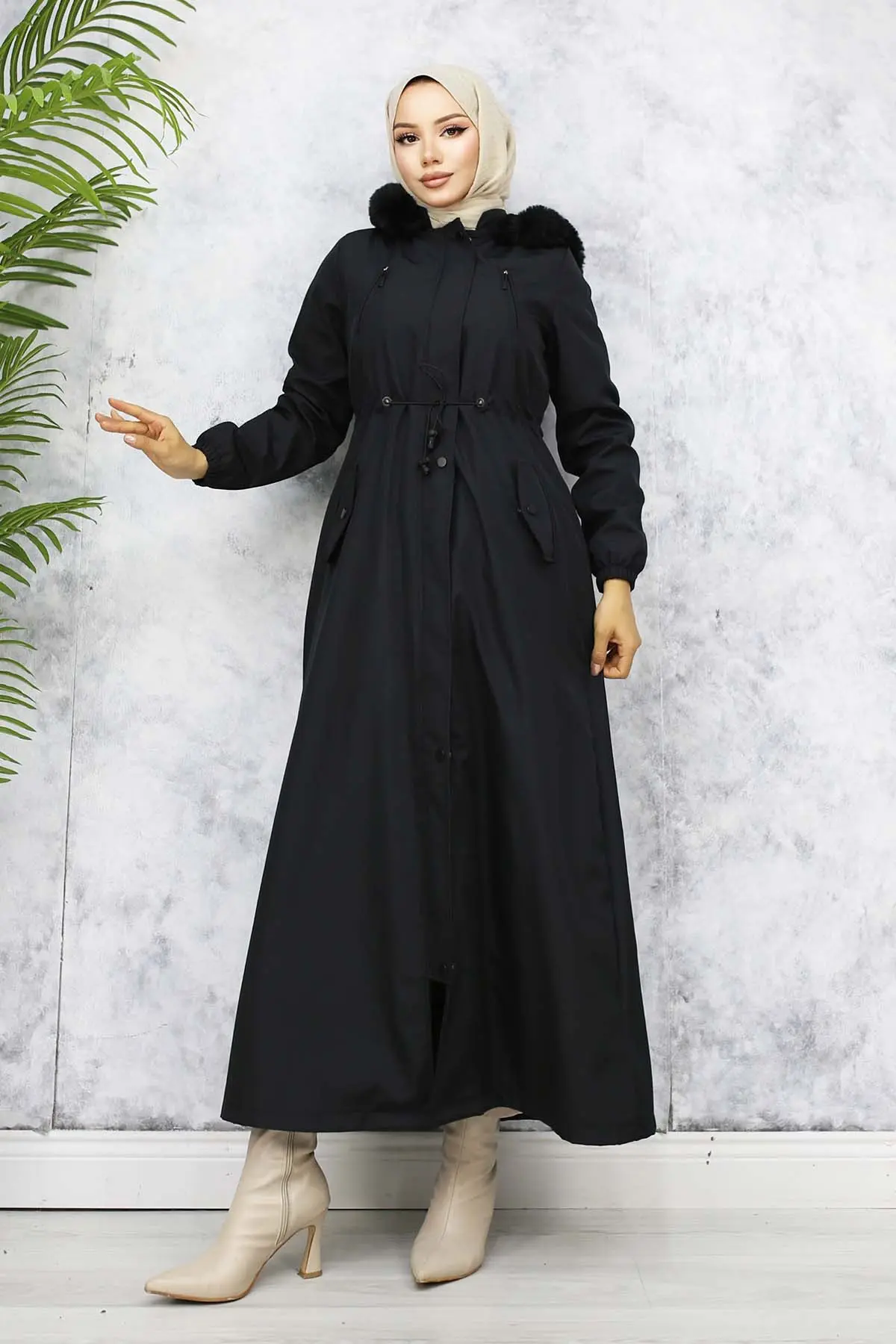 Long Bondite Coat With Plush Inside And Fur Collar-detail