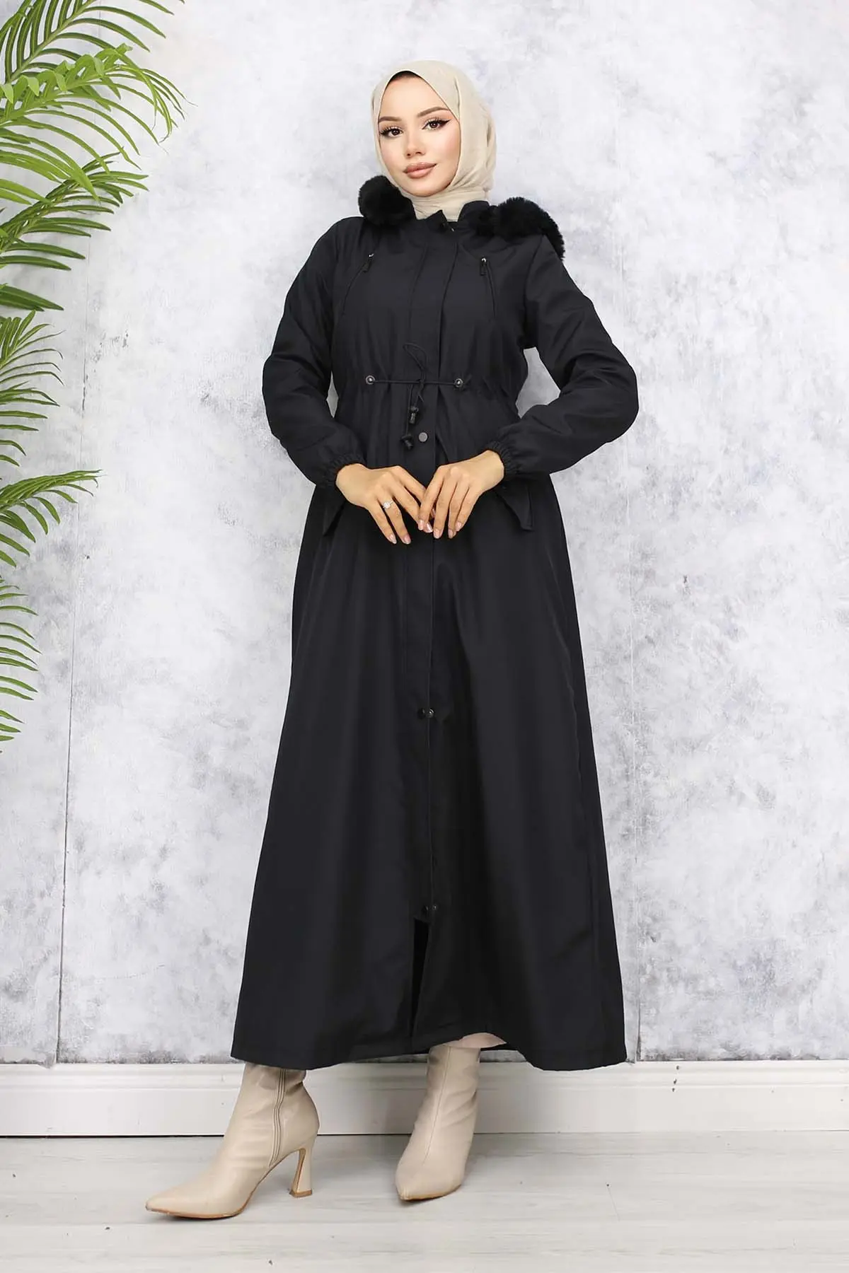 Long Bondite Coat With Plush Inside And Fur Collar-detail
