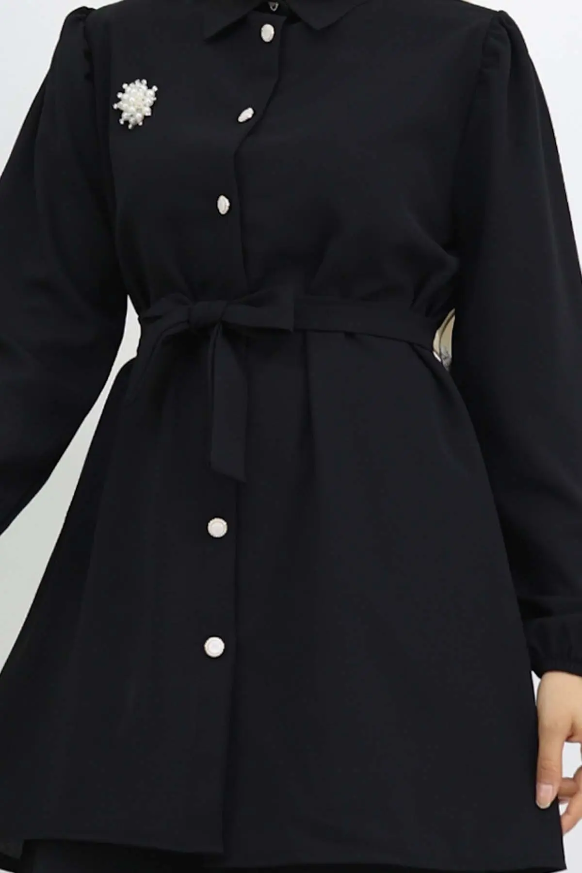 İnci Broşlu Kuşaklı İkili Takım Siyah 4768-detail