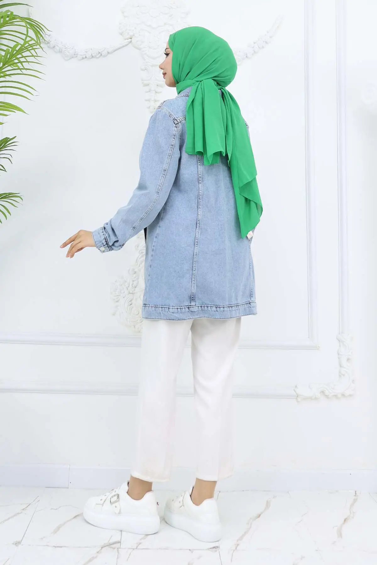 İnci Detaylı Kot Ceket Mavi 7807-detail