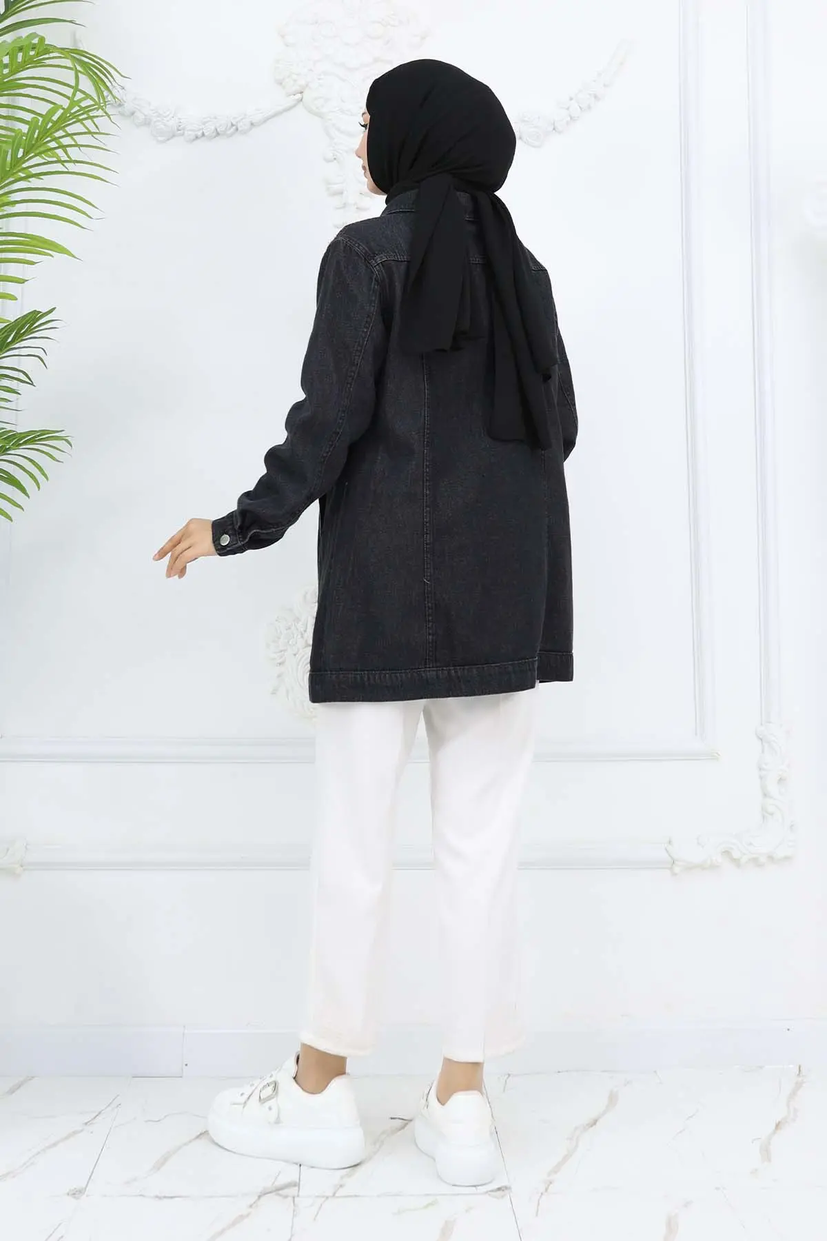 İnci Detaylı Kot Ceket Siyah 7807-detail