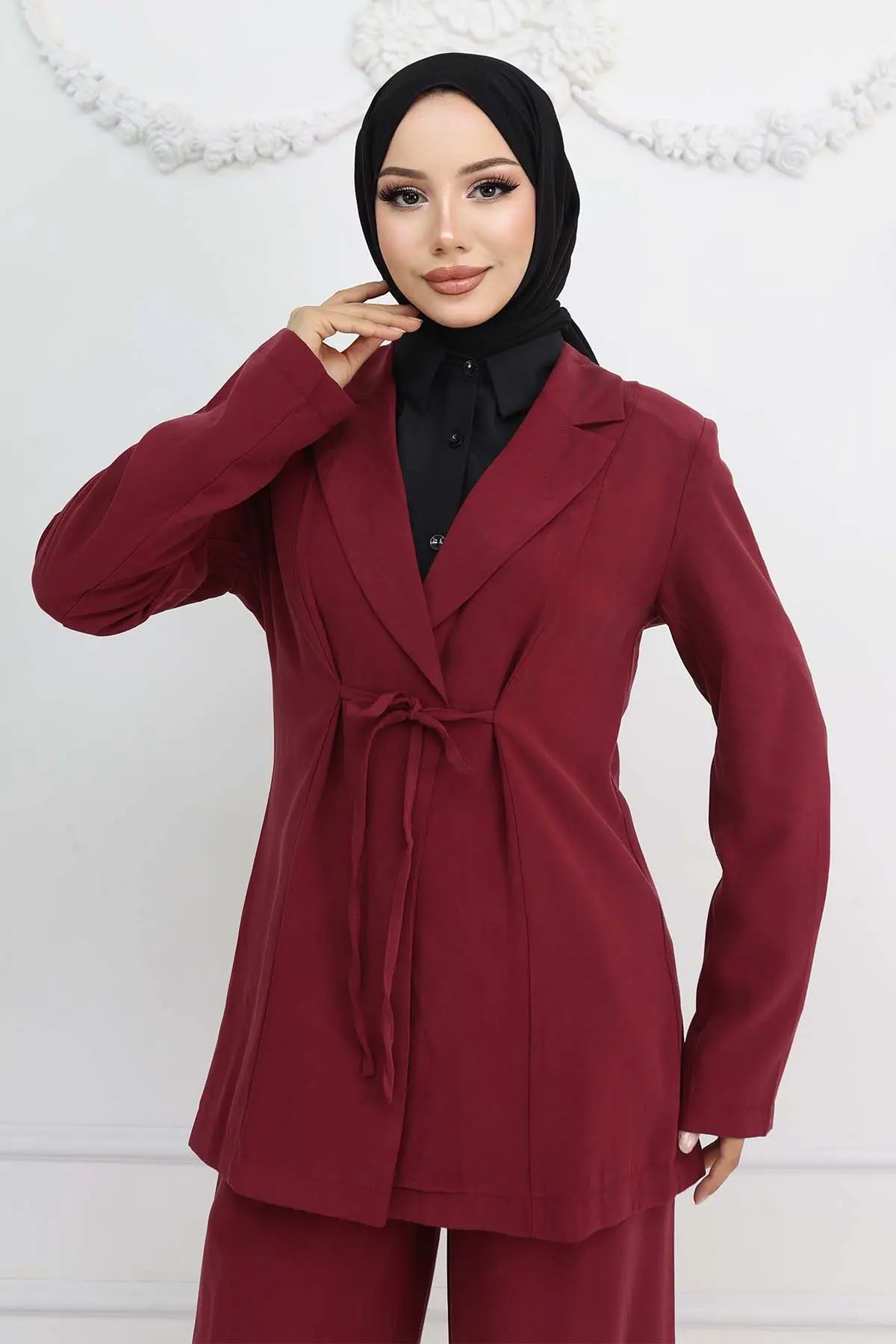 İp Bağcıklı Ceket Takım Bordo 2265-detail