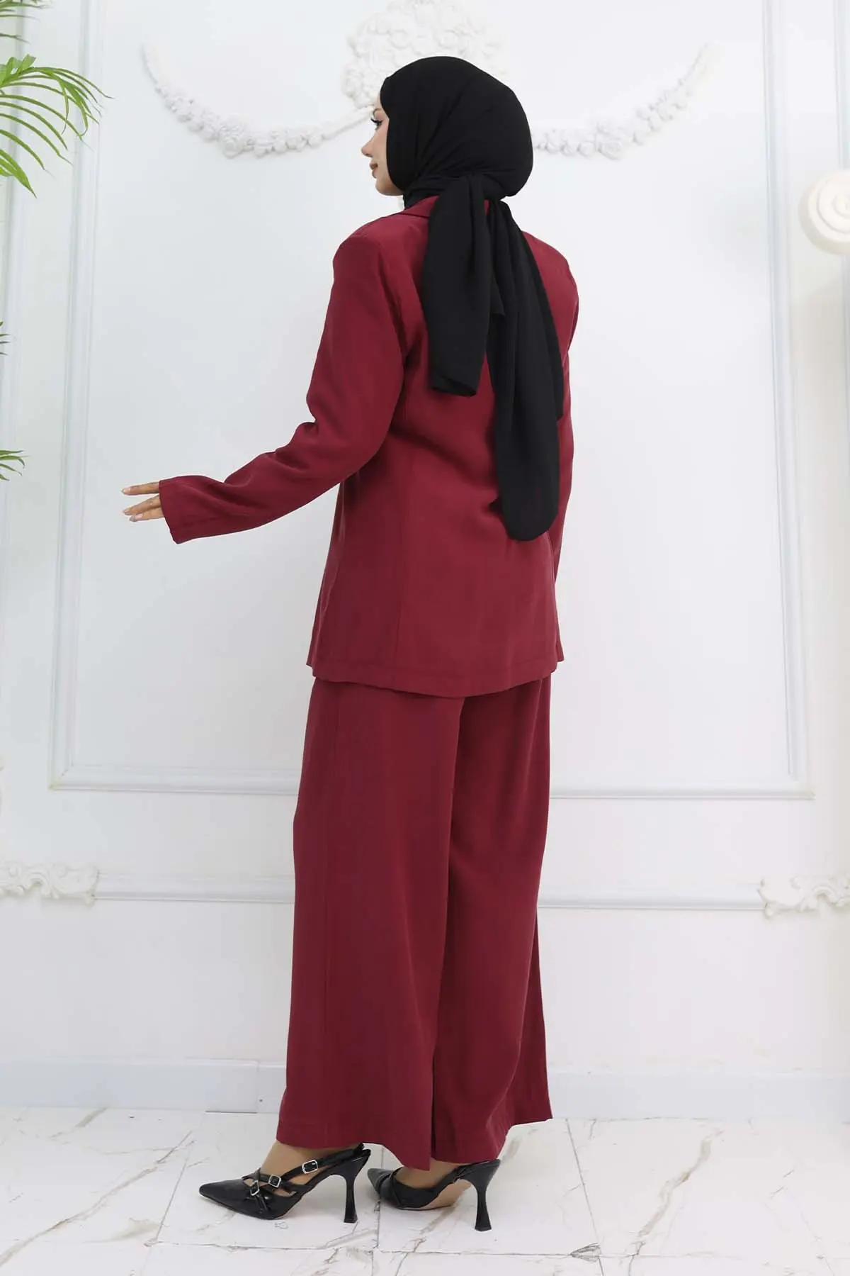 İp Bağcıklı Ceket Takım Bordo 2265-detail