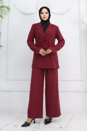 İp Bağcıklı Ceket Takım Bordo 2265