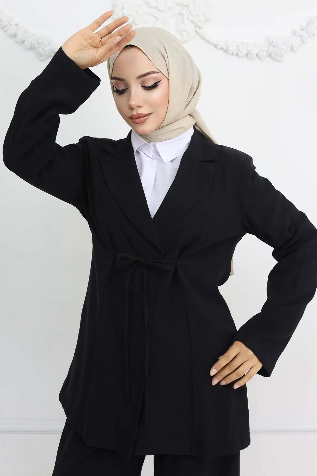 İp Bağcıklı Ceket Takım Siyah 2265-detail