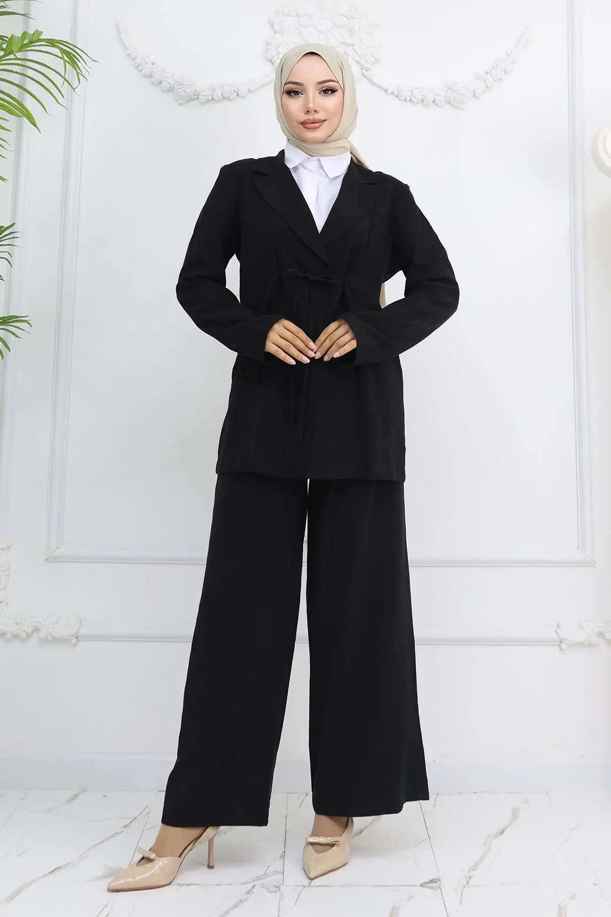 İp Bağcıklı Ceket Takım Siyah 2265-detail