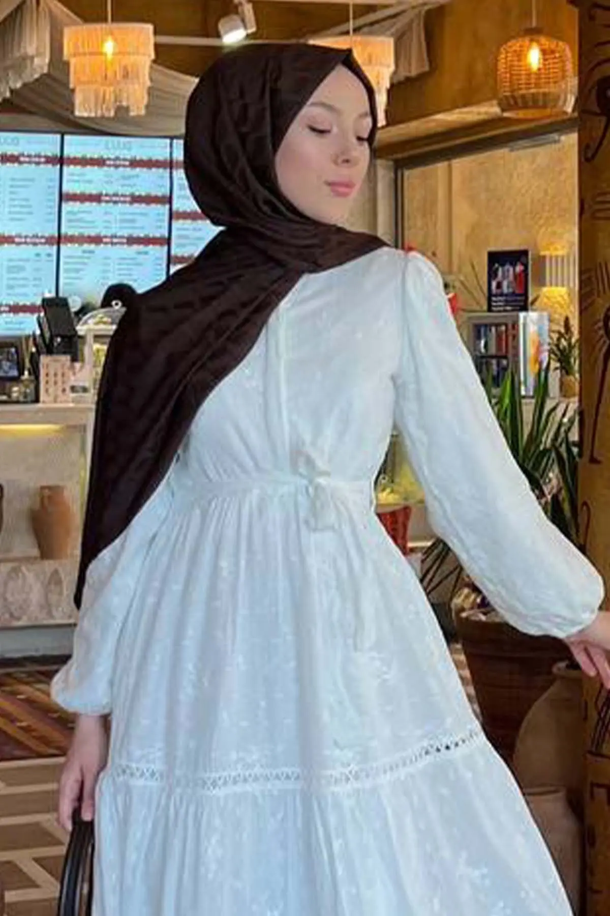 Embossed Patterned Hijab Dress-detail