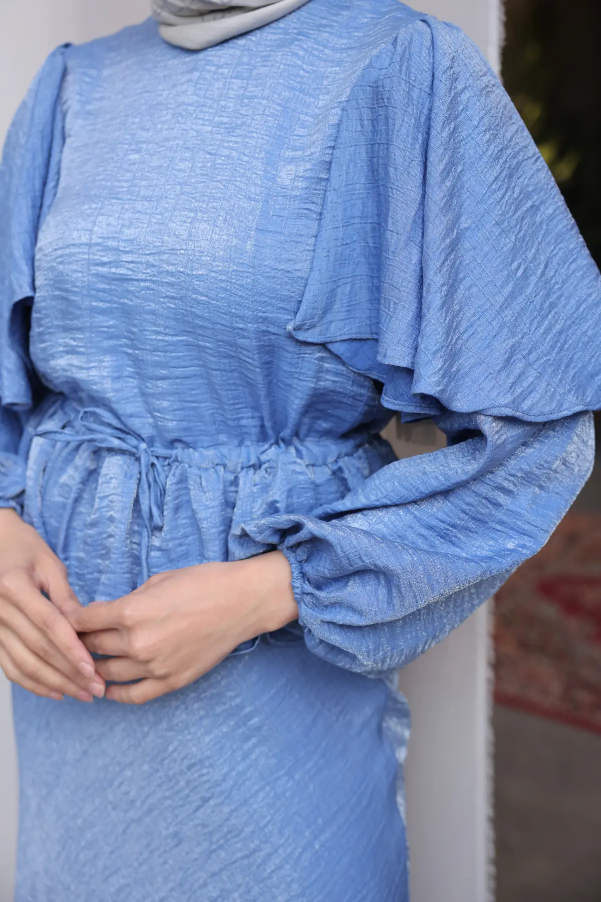 Kadın Beli Büzgülü Etekli Takım 2096 İndigo-detail