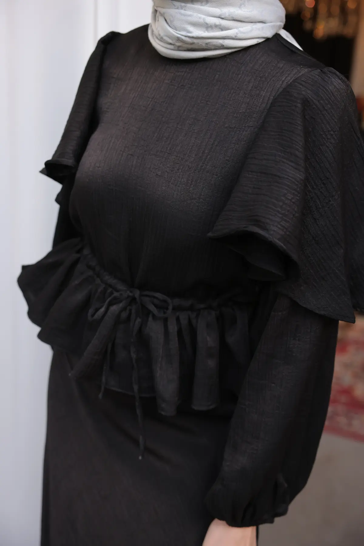 Kadın Beli Büzgülü Etekli Takım 2096 Siyah-detail