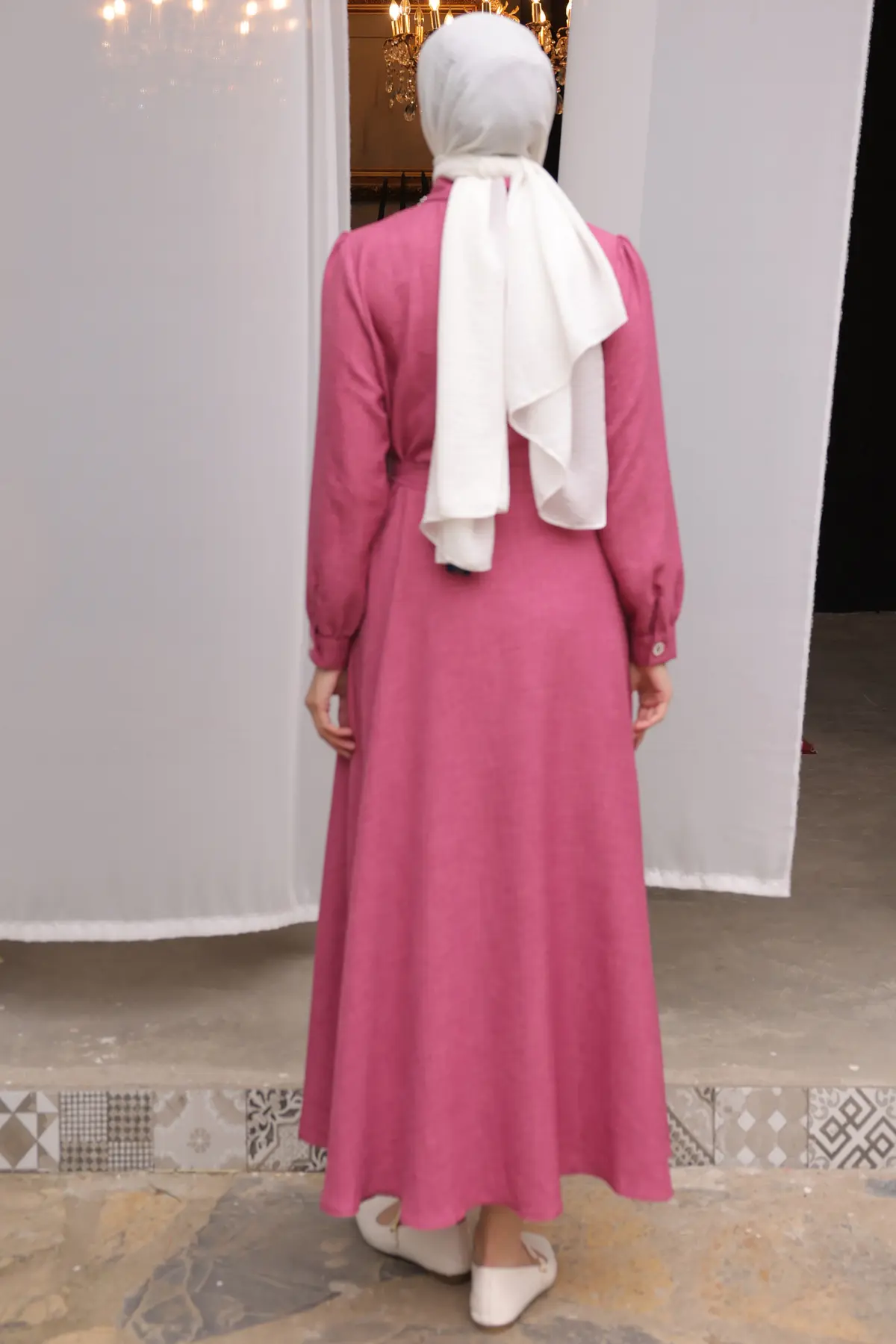 Kadın Boncuk Detaylı Elbise 6809 Gül Kurusu-detail