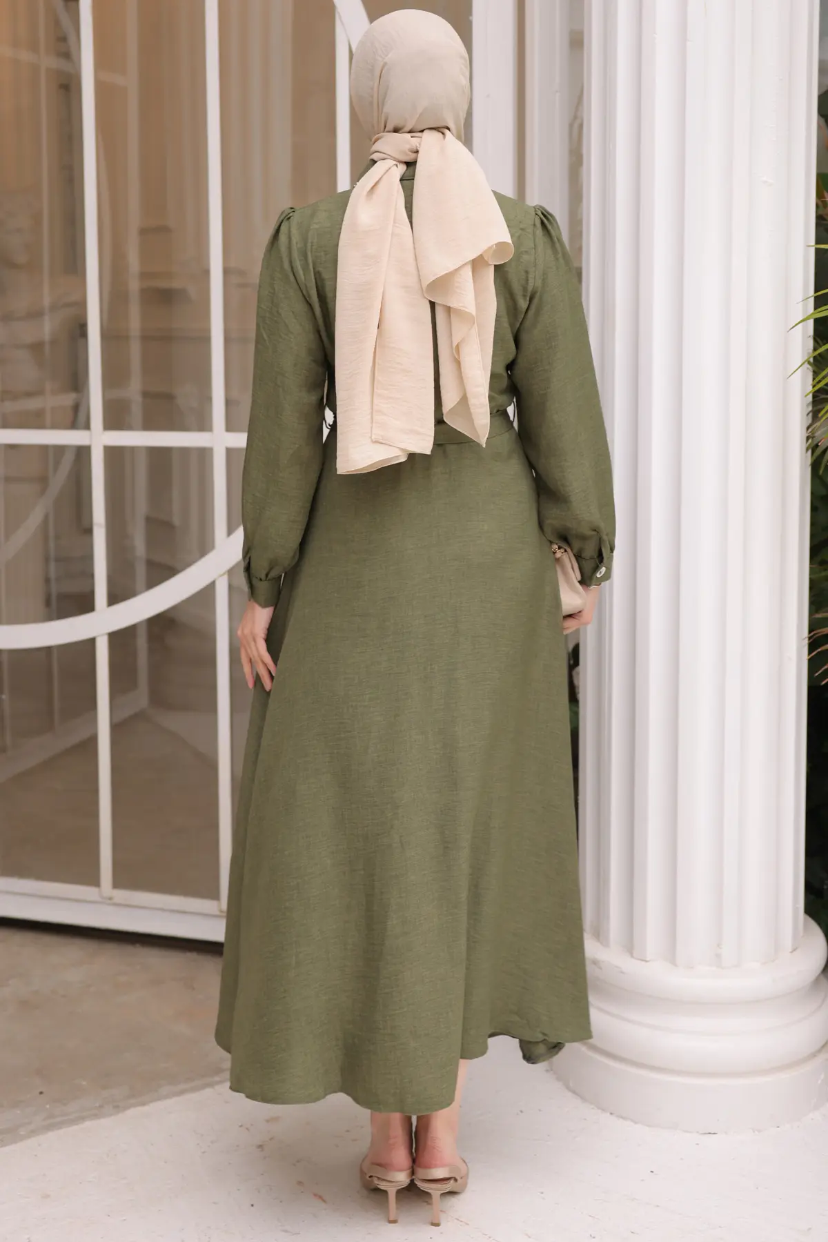 Kadın Boncuk Detaylı Elbise 6809 Haki-detail