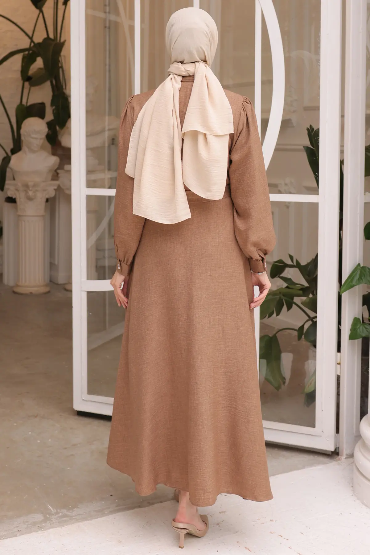 Kadın Boncuk Detaylı Elbise 6809 Kahverengi-detail