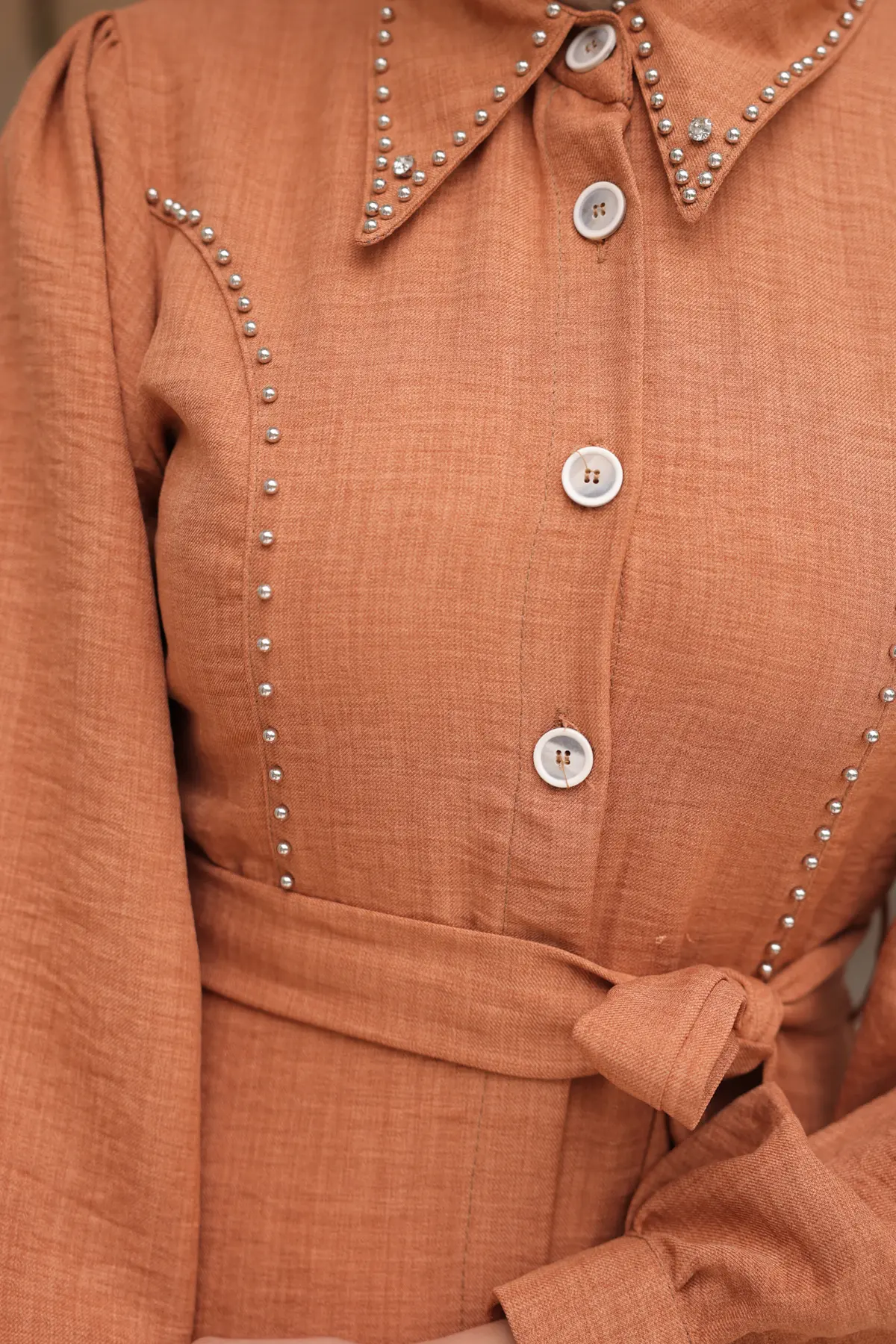 Kadın Boncuk Detaylı Elbise 6809 Tarçın-detail