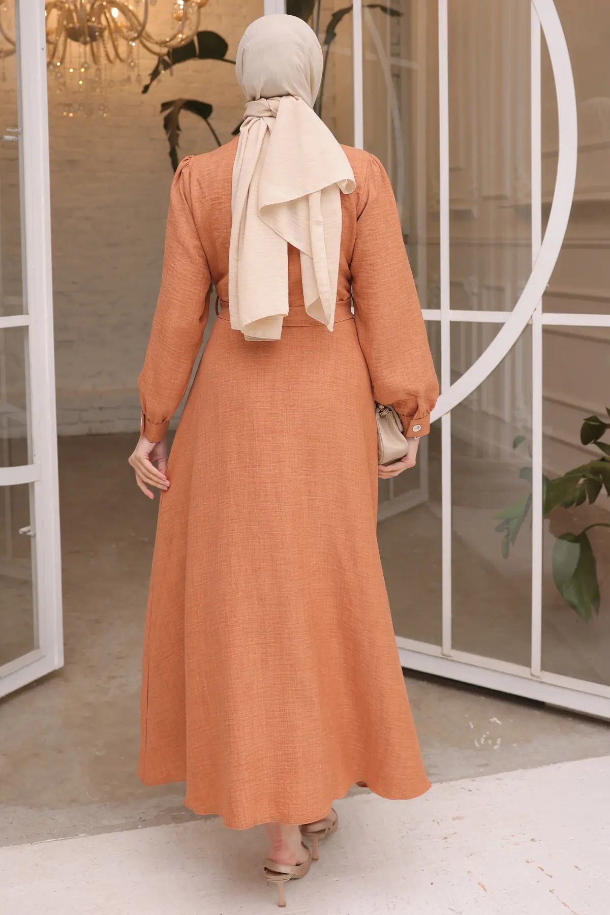 Kadın Boncuk Detaylı Elbise 6809 Tarçın-detail