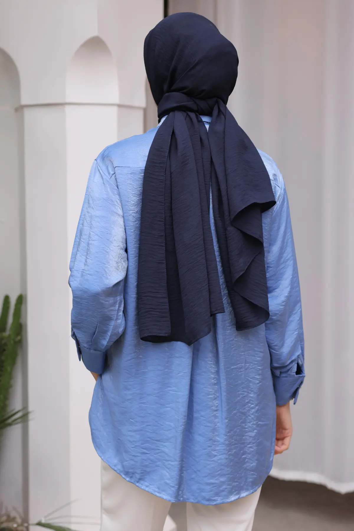 Kadın Büyük Cep Detaylı Gömlek 2081 Mavi-detail