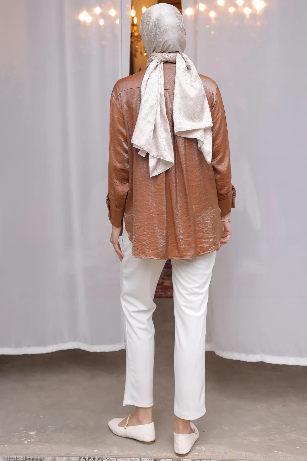 Kadın Büyük Cep Detaylı Gömlek 2081 Taba-detail