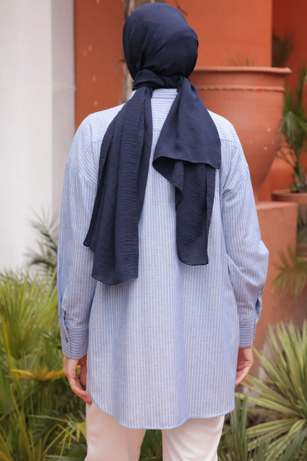 Kadın Çizgili Gömlek 2057 Mavi-detail