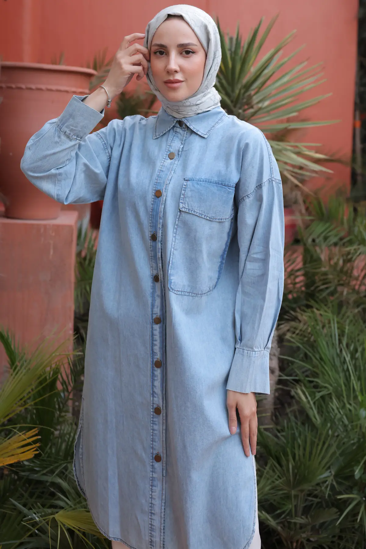 Women's Buttoned Denim Tunic-detail