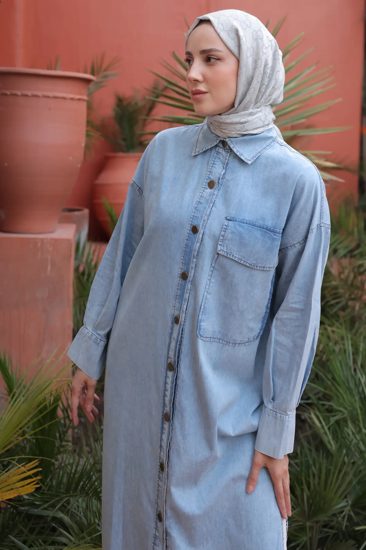 Women's Buttoned Denim Tunic-detail