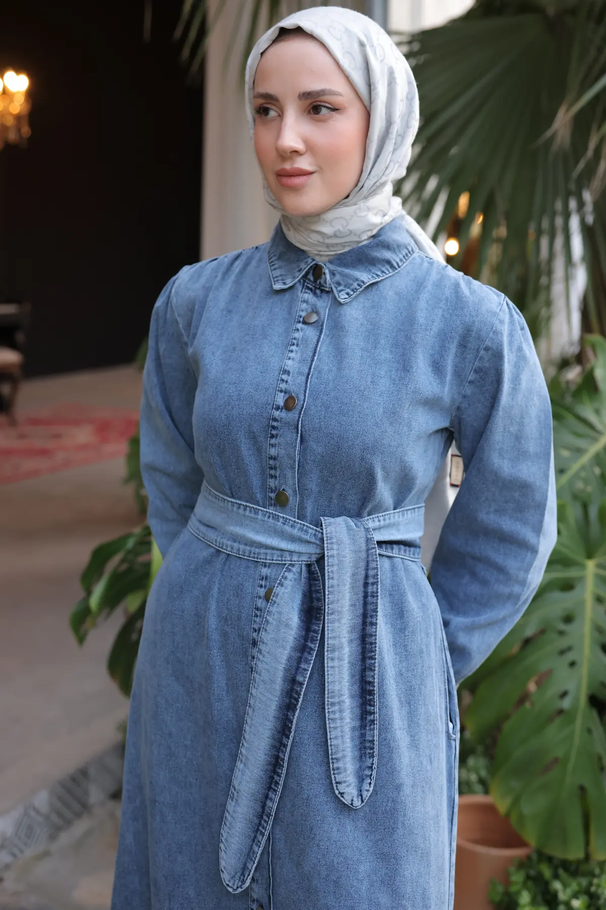 Kadın Düğmeli Tesettür Kot Elbise 6807 Lacivert-detail