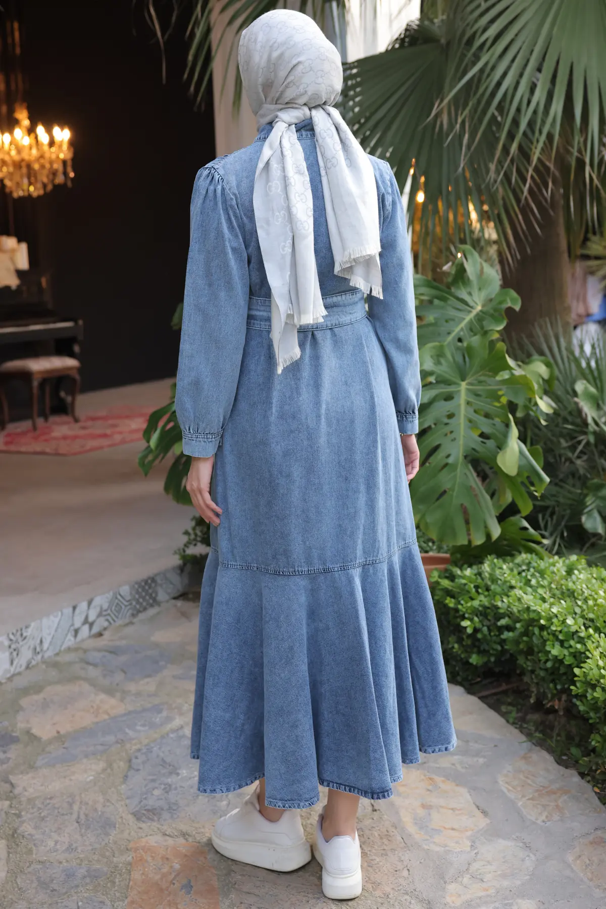 Kadın Düğmeli Tesettür Kot Elbise 6807 Lacivert-detail