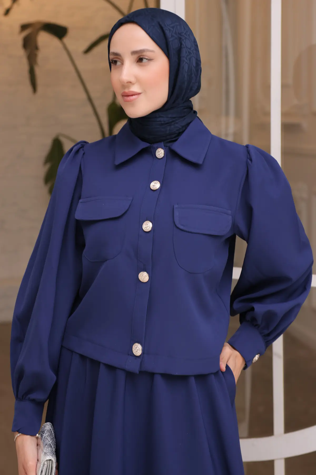 Kadın Etekli Tesettür Takım 2091 Saks Mavisi-detail