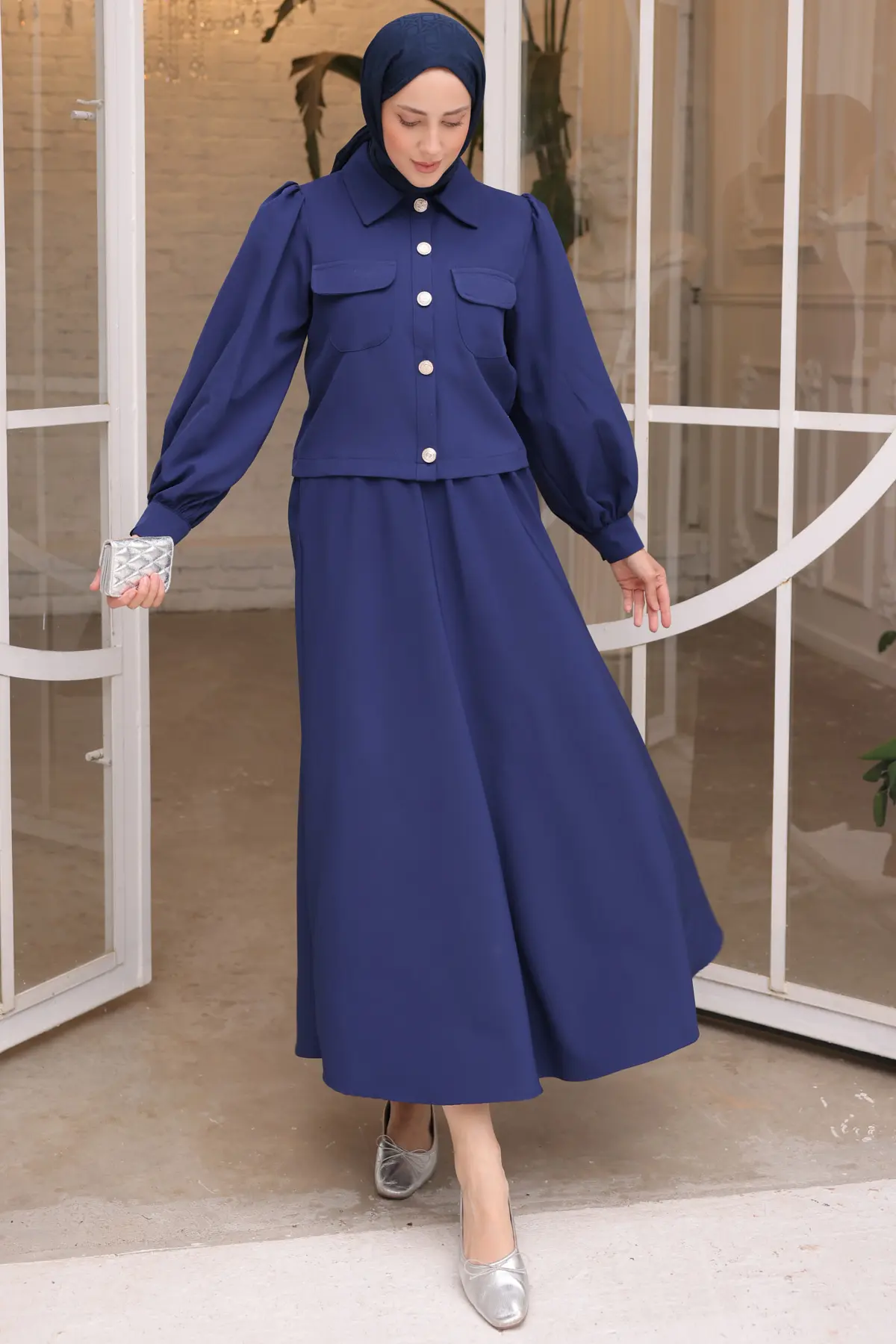 Kadın Etekli Tesettür Takım 2091 Saks Mavisi-detail