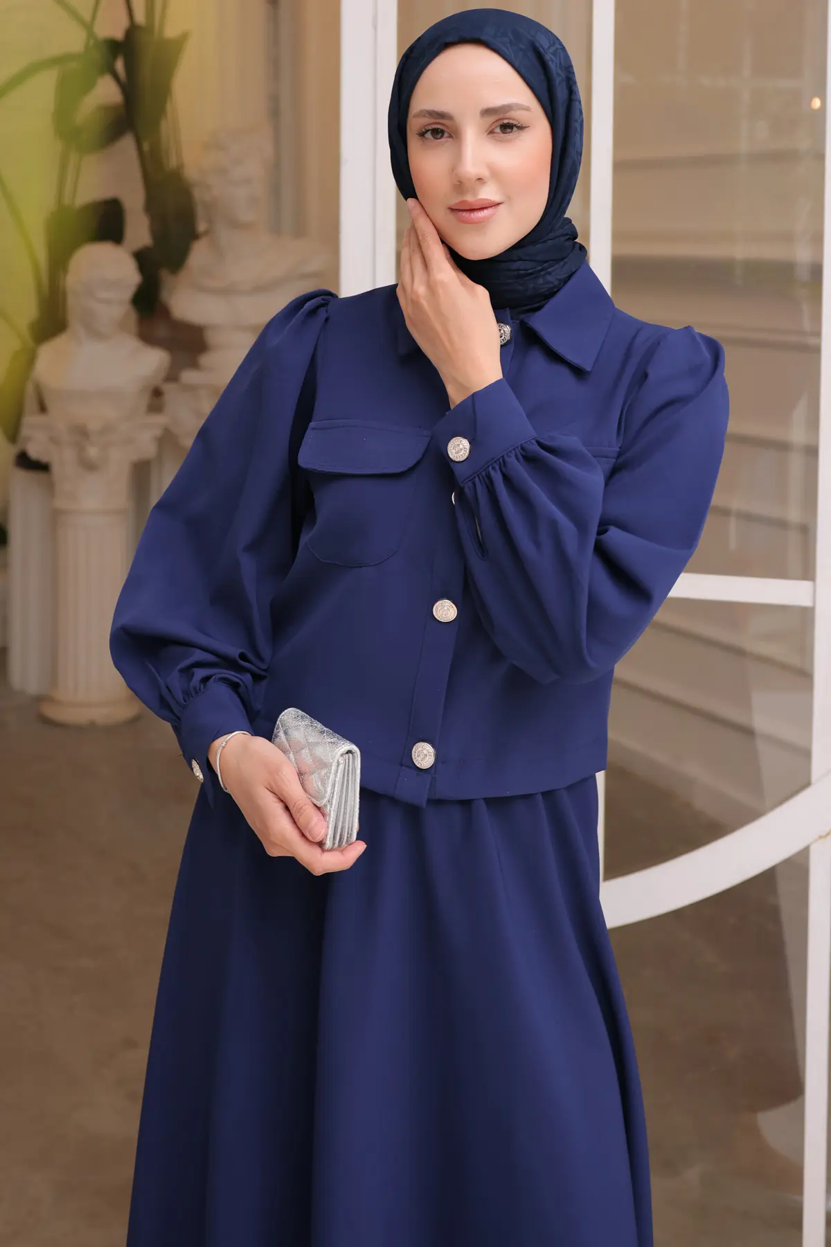 Kadın Etekli Tesettür Takım 2091 Saks Mavisi-detail