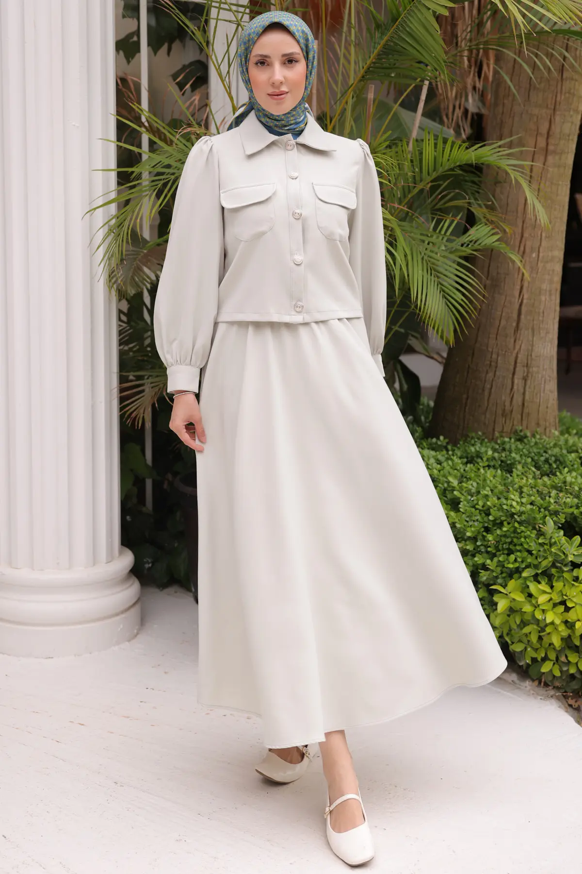 Kadın Etekli Tesettür Takım 2091 Taş Rengi-detail